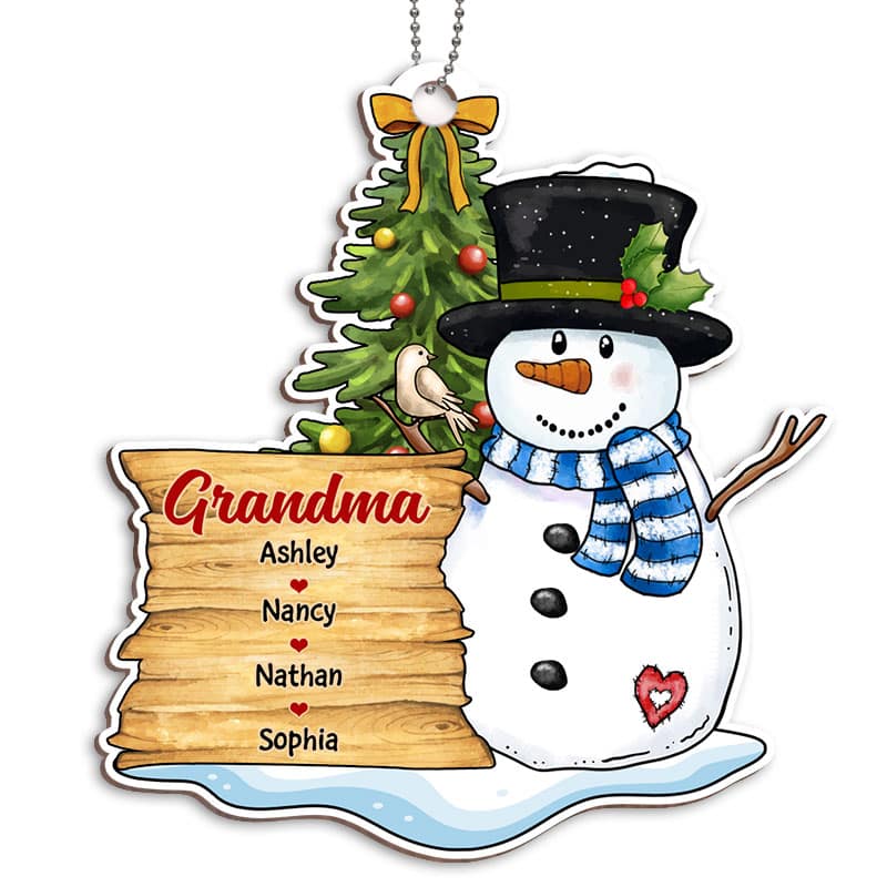 Snowman Grandma Christmas Personalized Wooden Ornament