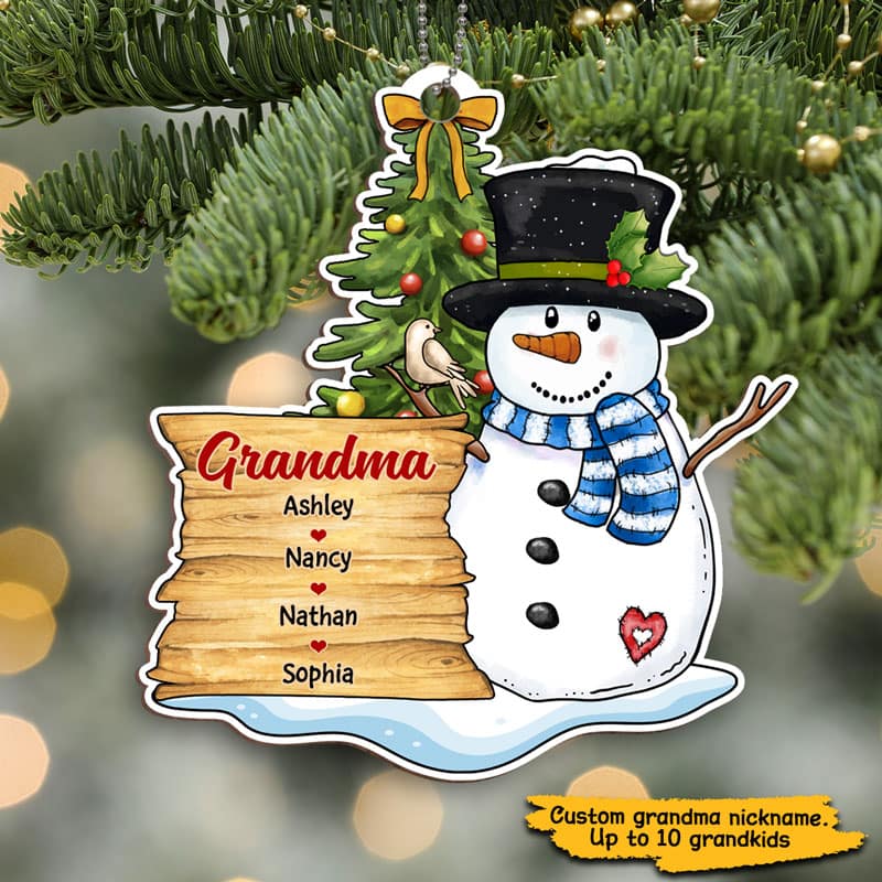 Snowman Grandma Christmas Personalized Wooden Ornament - Image 2
