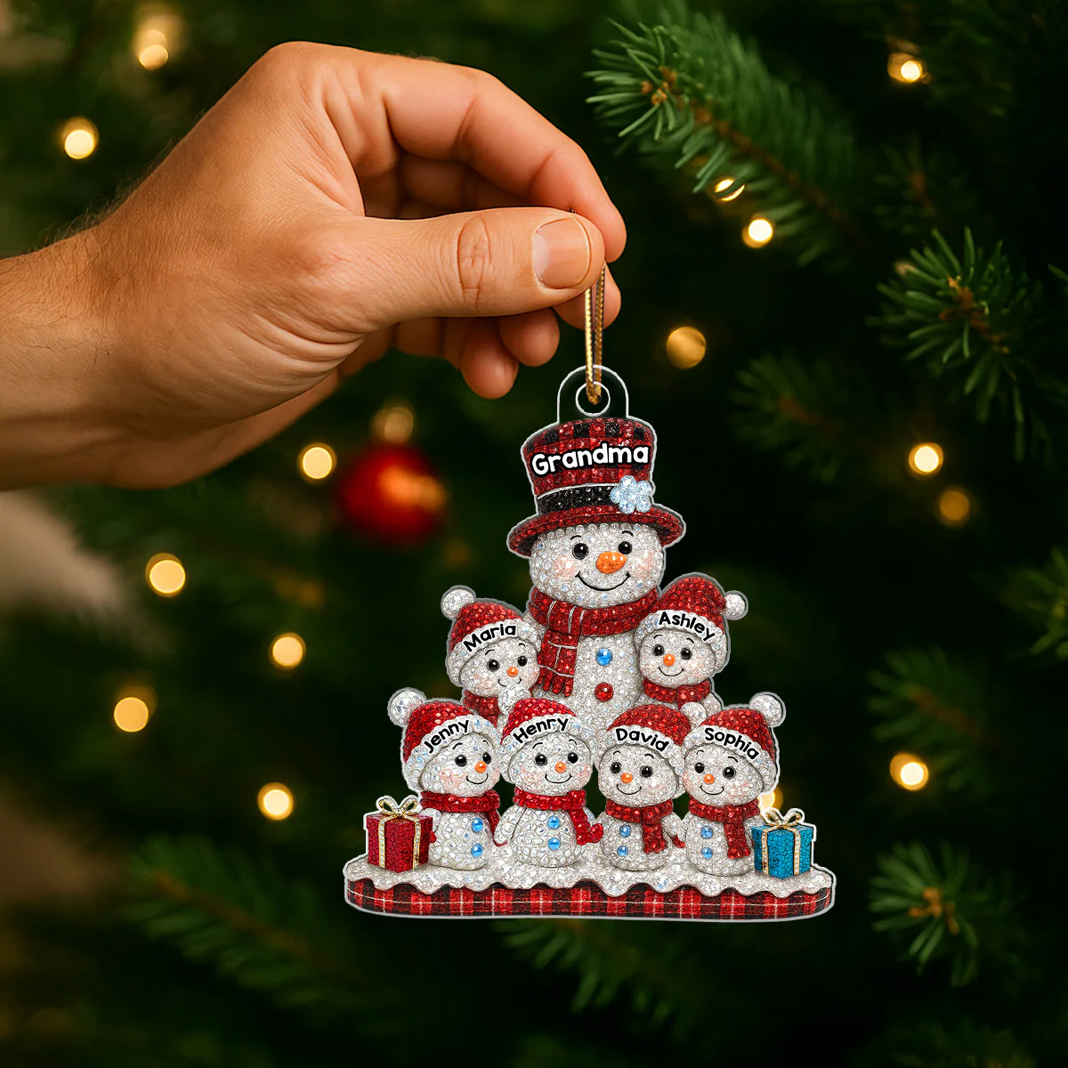 Snowman Grandma Grandkids 3D Crystal Effect - Personalized Acrylic Ornament - Christmas Gift for Grandma - Image 2