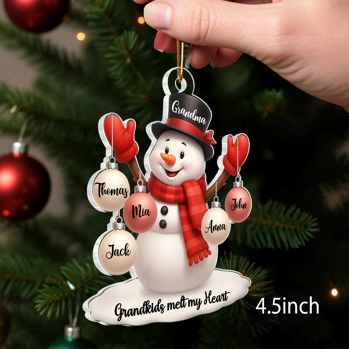 Snowman Grandma Grandkids Ball Ornaments - Personalized Acrylic Ornament - Christmas Gift for Family - Image 2