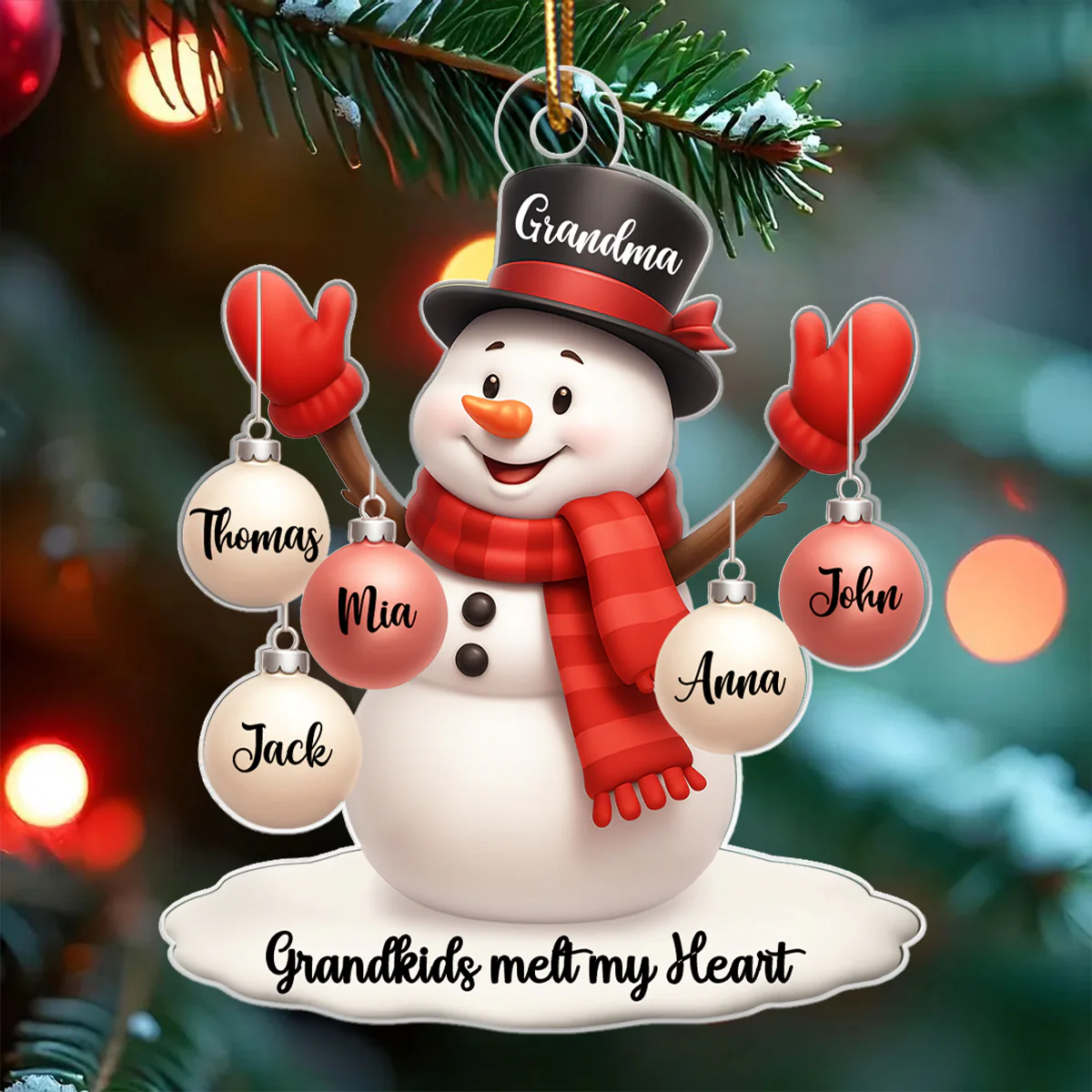 Snowman Grandma Grandkids Ball Ornaments - Personalized Acrylic Ornament - Christmas Gift for Family - Image 5