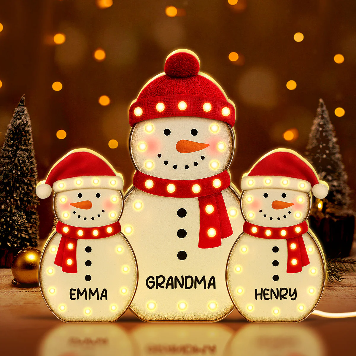 Snowman Grandma Grandkids Marquee Effect Personalized LED Light Box, Christmas Gift - Image 2