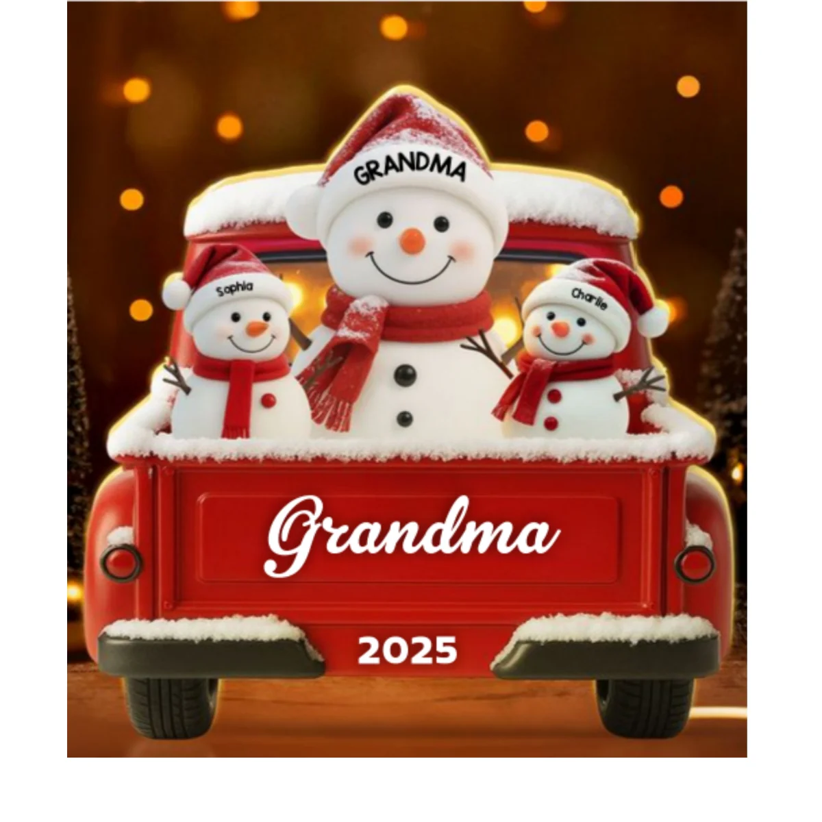 Snowman Grandma Grandkids Red Truck - Personalized Light Box - Image 9
