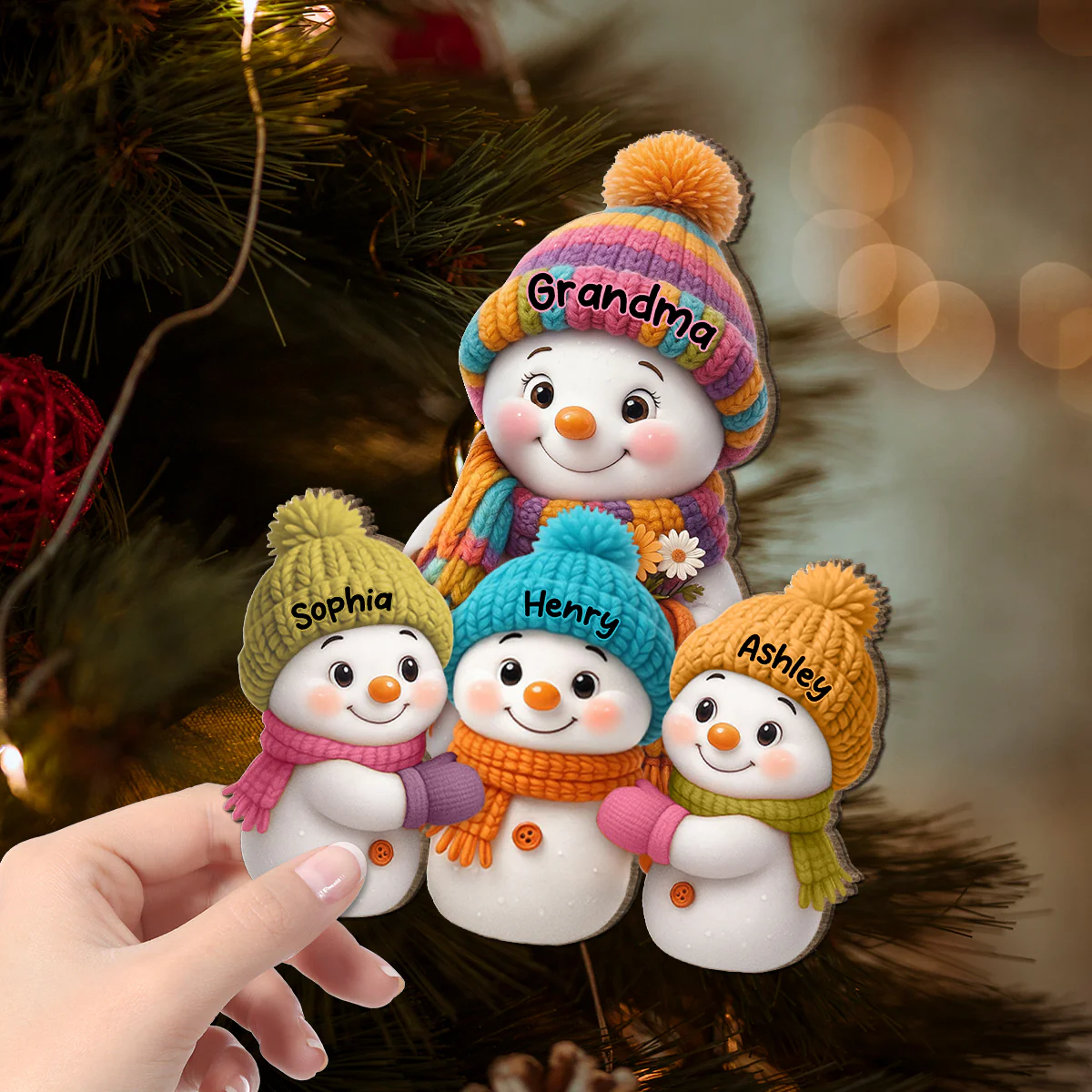 Snowman Grandma and Grandkids - Personalized Wooden Plaque - Fireplace Decor, Christmas Table Centerpiece - Image 2