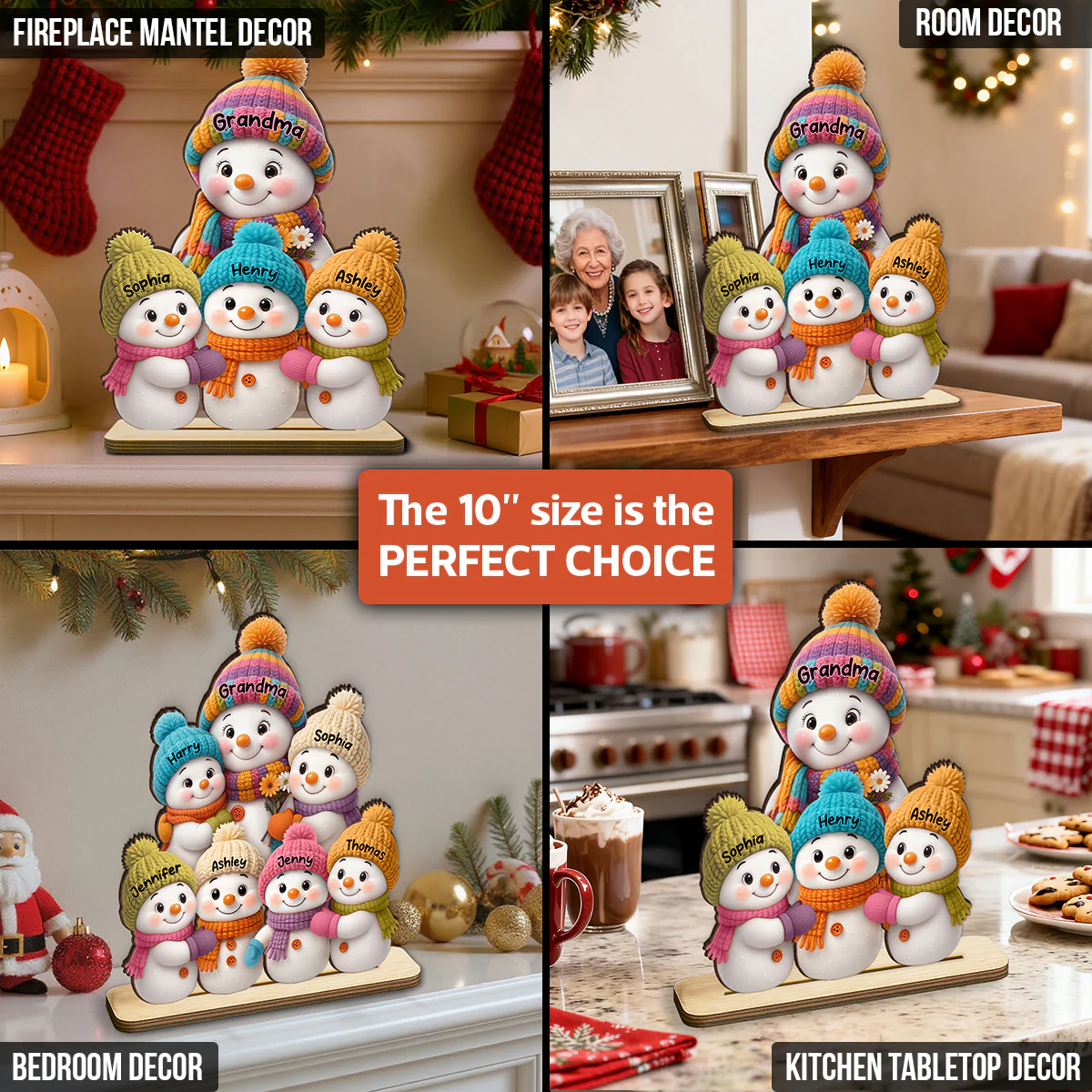 Snowman Grandma and Grandkids - Personalized Wooden Plaque - Fireplace Decor, Christmas Table Centerpiece - Image 5