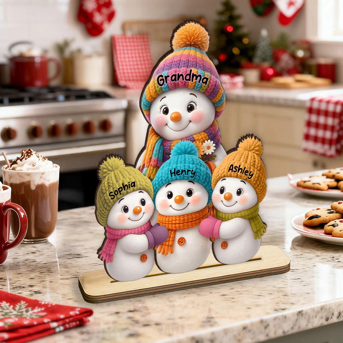 Snowman Grandma and Grandkids - Personalized Wooden Plaque - Fireplace Decor, Christmas Table Centerpiece - Image 6