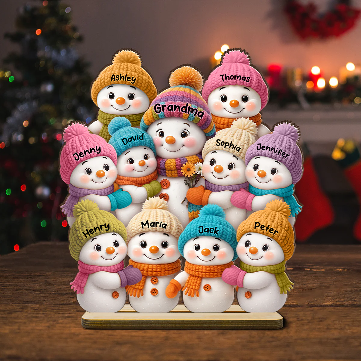 Snowman Grandma and Grandkids - Personalized Wooden Plaque - Fireplace Decor, Christmas Table Centerpiece - Image 8
