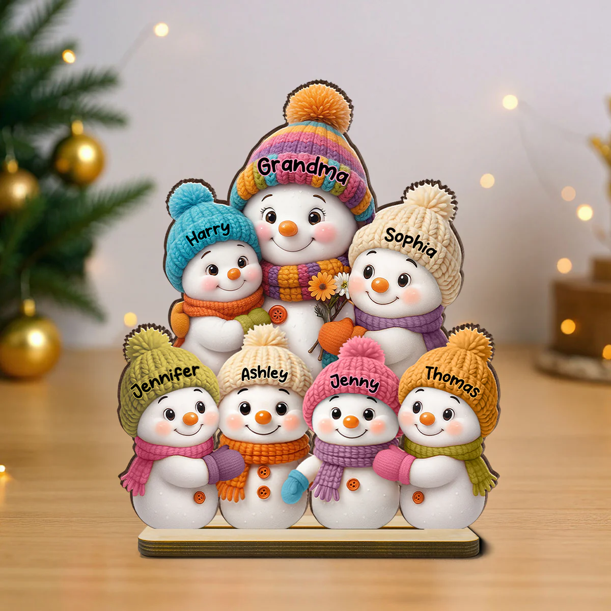 Snowman Grandma and Grandkids - Personalized Wooden Plaque - Fireplace Decor, Christmas Table Centerpiece - Image 9