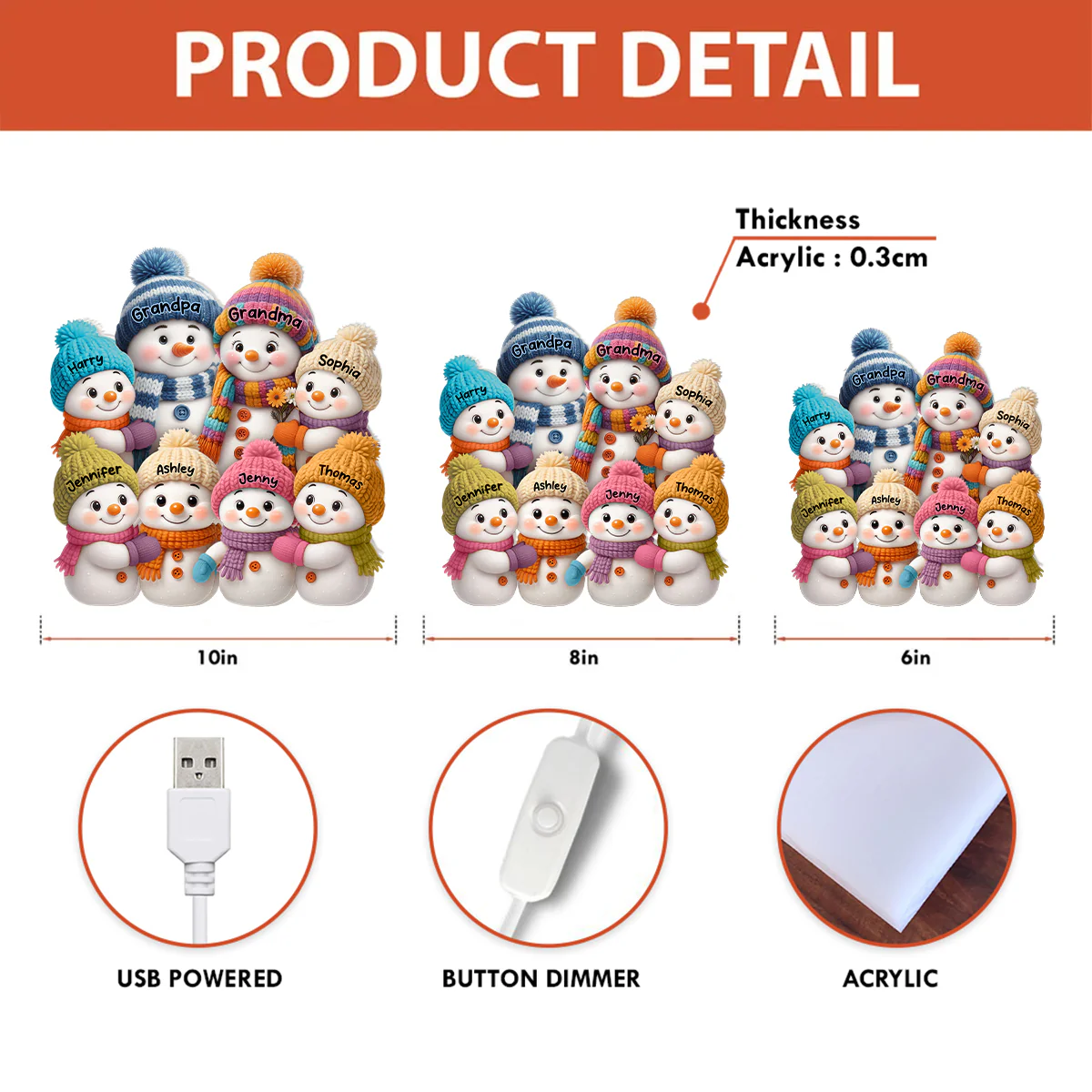 3D Effect Snowman Grandma, Grandpa, Grandparents and Grandkids Personalized Light Box - Christmas Gift for Family, Grandma, Grandpa - Image 13