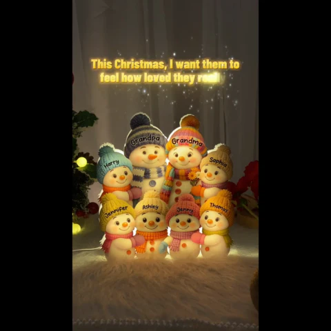 3D Effect Snowman Grandma, Grandpa, Grandparents and Grandkids Personalized Light Box - Christmas Gift for Family, Grandma, Grandpa - Image 2