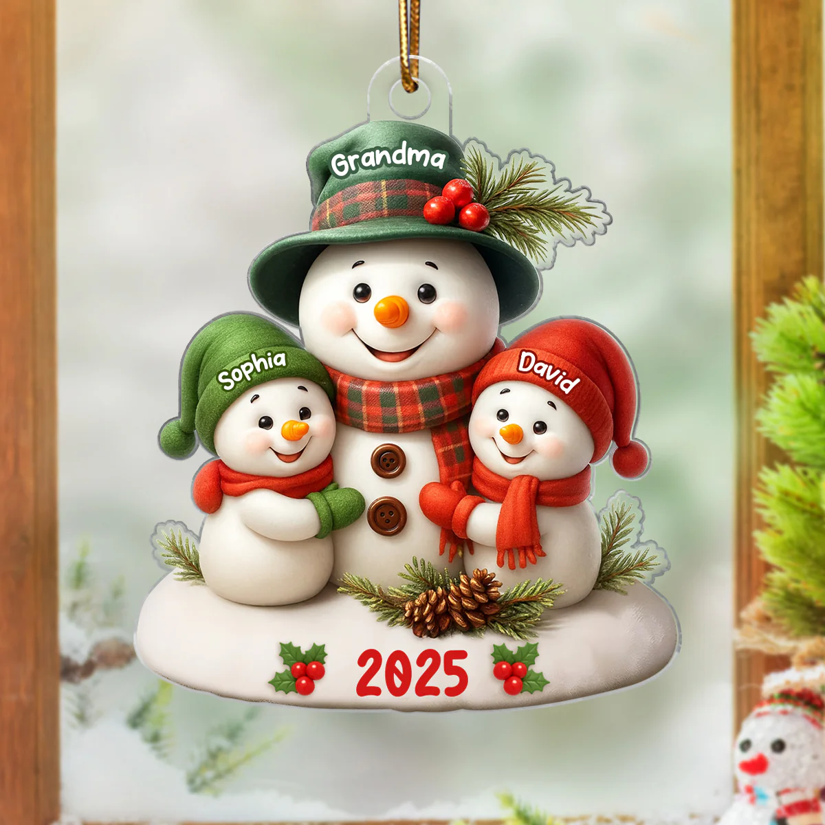 Snowman Grandma Hugging Grandkids Personalized Acrylic Ornament, Christmas Gift for Grandma, Grandkids - Image 2