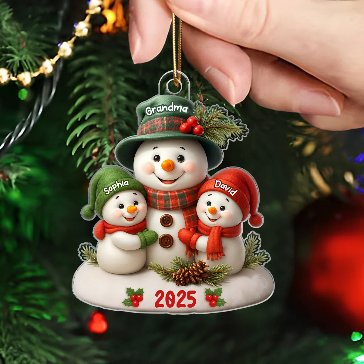Snowman Grandma Hugging Grandkids Personalized Acrylic Ornament, Christmas Gift for Grandma, Grandkids - Image 3