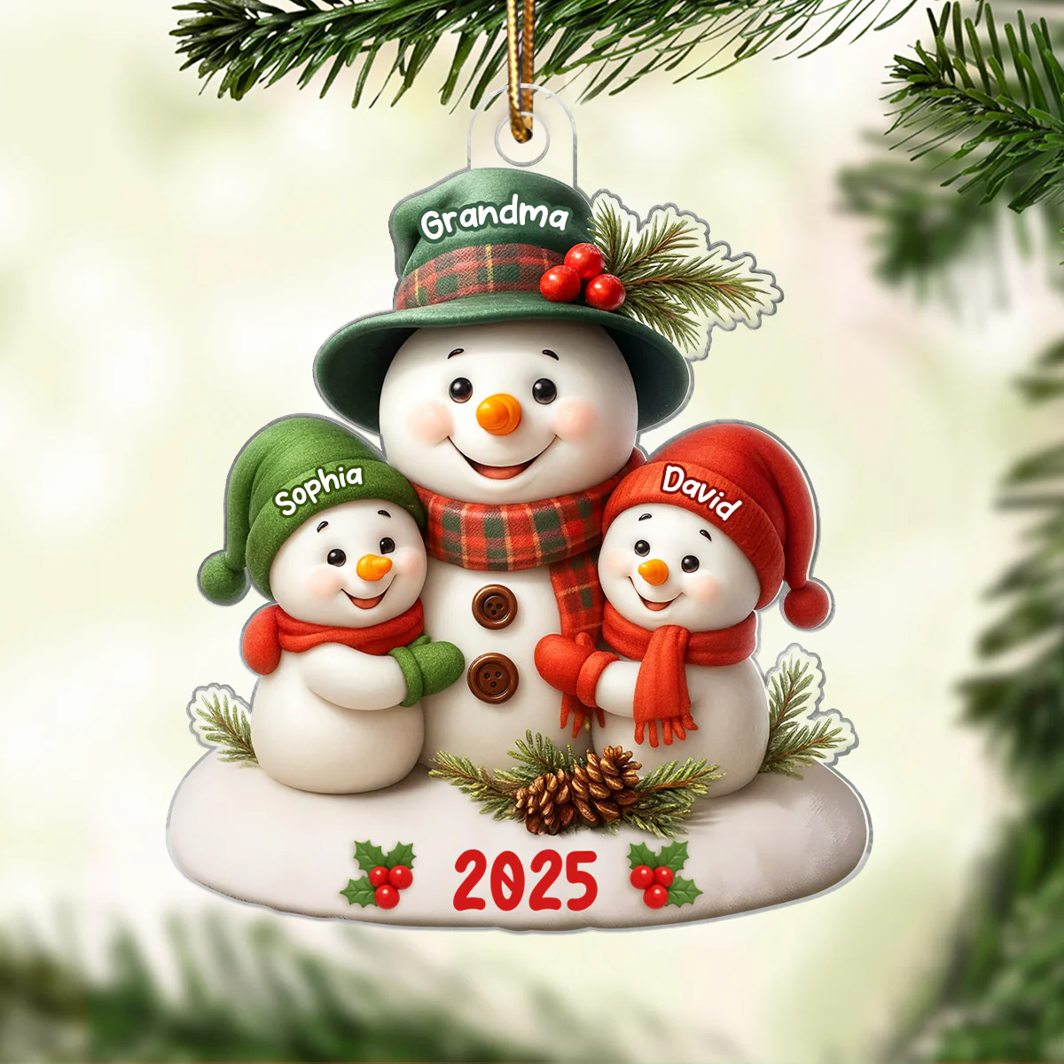 Snowman Grandma Hugging Grandkids Personalized Acrylic Ornament, Christmas Gift for Grandma, Grandkids - Image 4