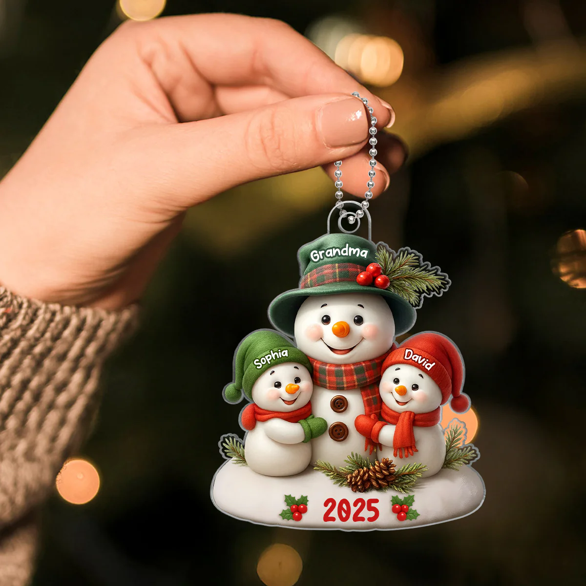 Snowman Grandma Hugging Grandkids Personalized Acrylic Ornament, Christmas Gift for Grandma, Grandkids - Image 5