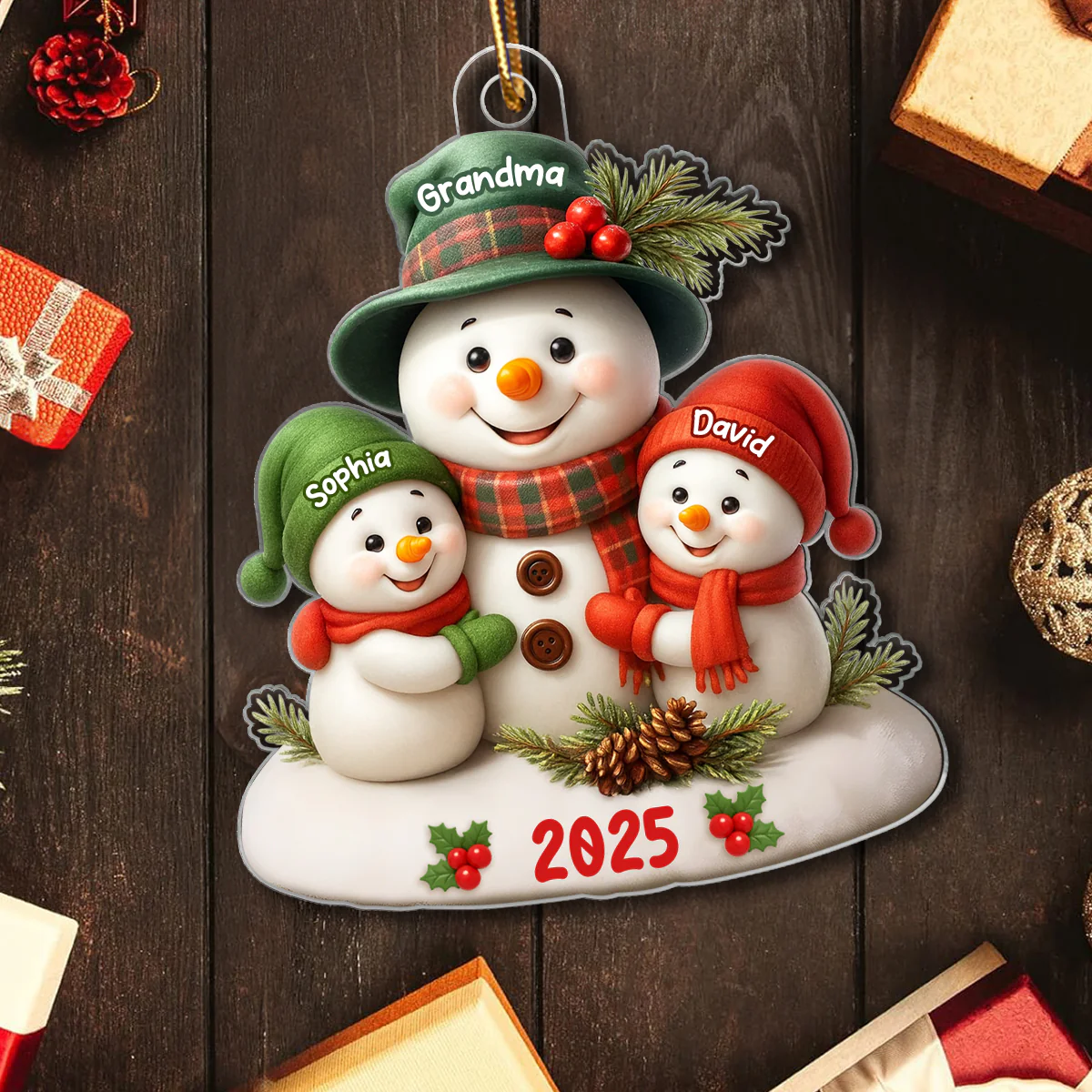 Snowman Grandma Hugging Grandkids Personalized Acrylic Ornament, Christmas Gift for Grandma, Grandkids - Image 7