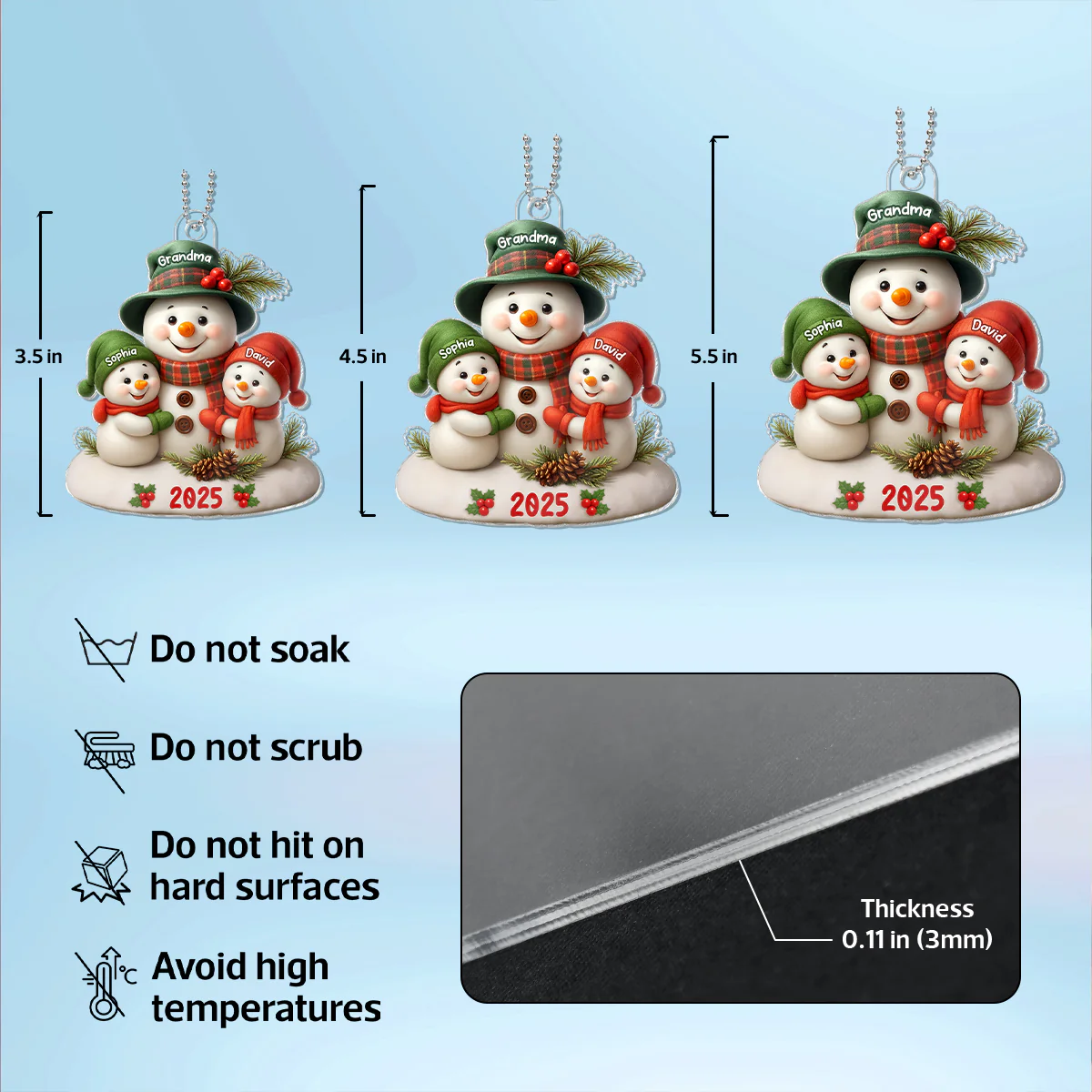Snowman Grandma Hugging Grandkids Personalized Acrylic Ornament, Christmas Gift for Grandma, Grandkids - Image 9
