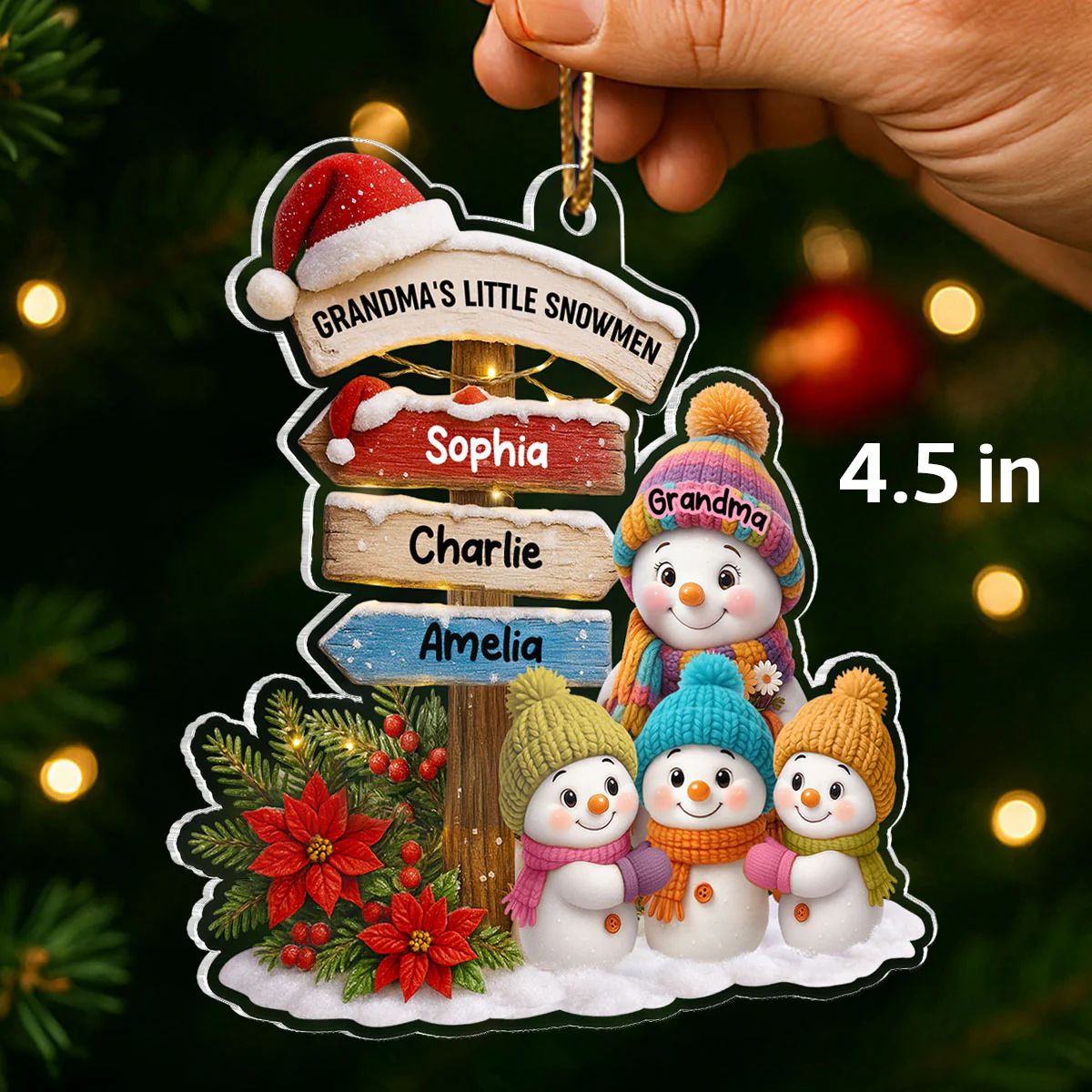 Snowman Grandma's Garden Custom Name Sign Post - Personalized Acrylic Ornament - Christmas Gift for Grandma - Image 2