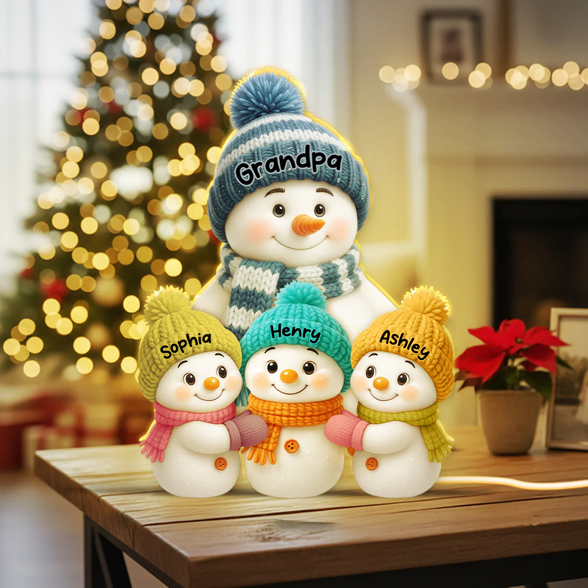 Snowman Grandpa and Grandkids Personalized Light Box - Christmas Gift for Grandpa - Image 2
