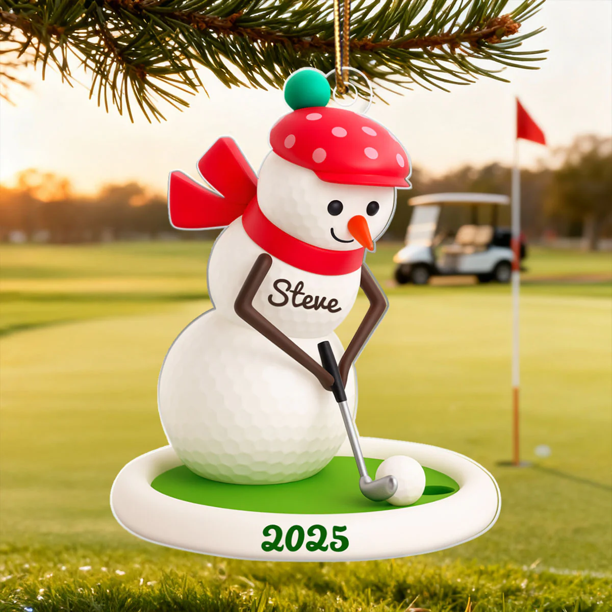 Snowman Playing Golf - Personalized Acrylic Ornament - Christmas Gift for Golfer - Image 3