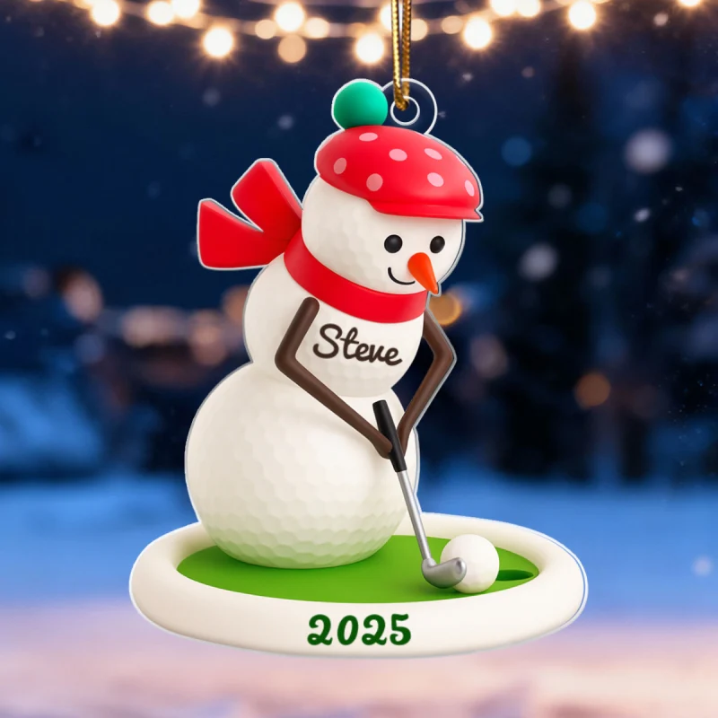 Snowman Playing Golf - Personalized Acrylic Ornament - Christmas Gift for Golfer - Image 9