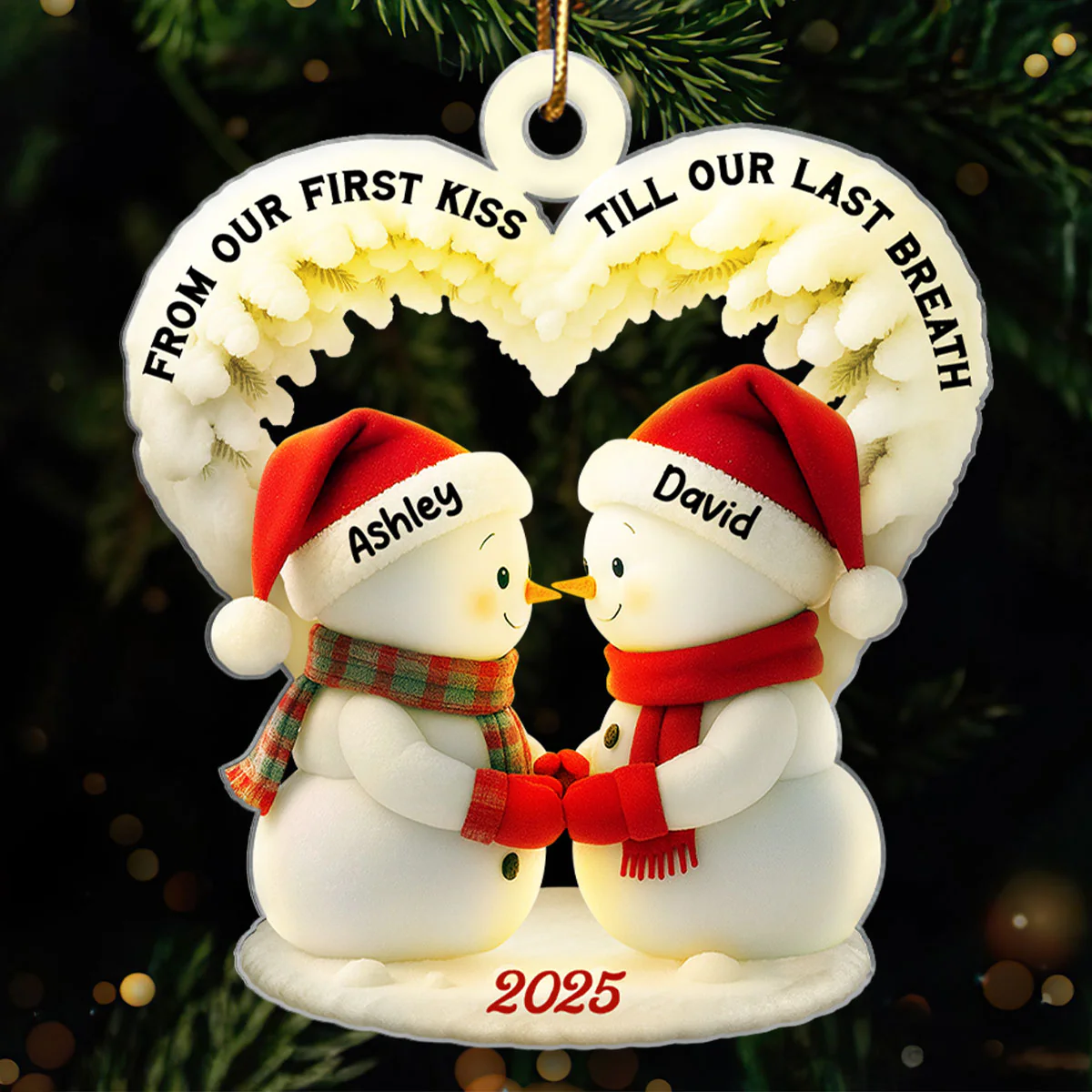 Snowmen Couple From Our First Kiss Till Our Last Breath - Personalized Acrylic Ornament - Christmas Gift for Couples - Image 6