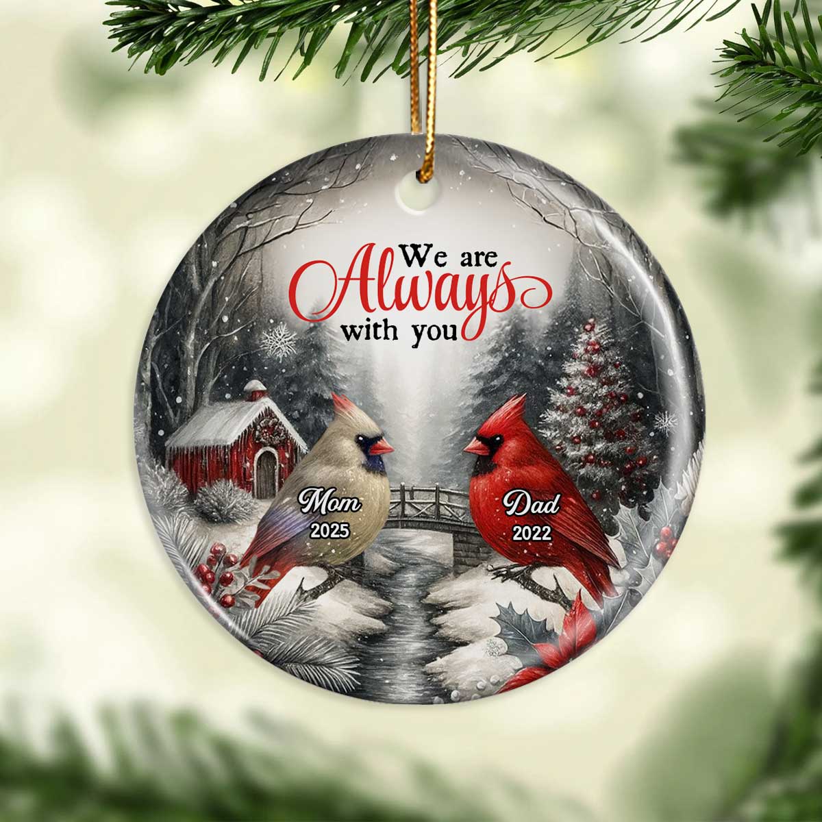 Snowy Winter Scenery Memorial Personalized Ceramic Ornament, Heartwarming Gift for Loved Ones, Christmas Sympathy Gift - Image 3