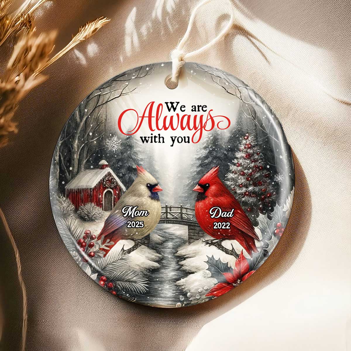Snowy Winter Scenery Memorial Personalized Ceramic Ornament, Heartwarming Gift for Loved Ones, Christmas Sympathy Gift - Image 6