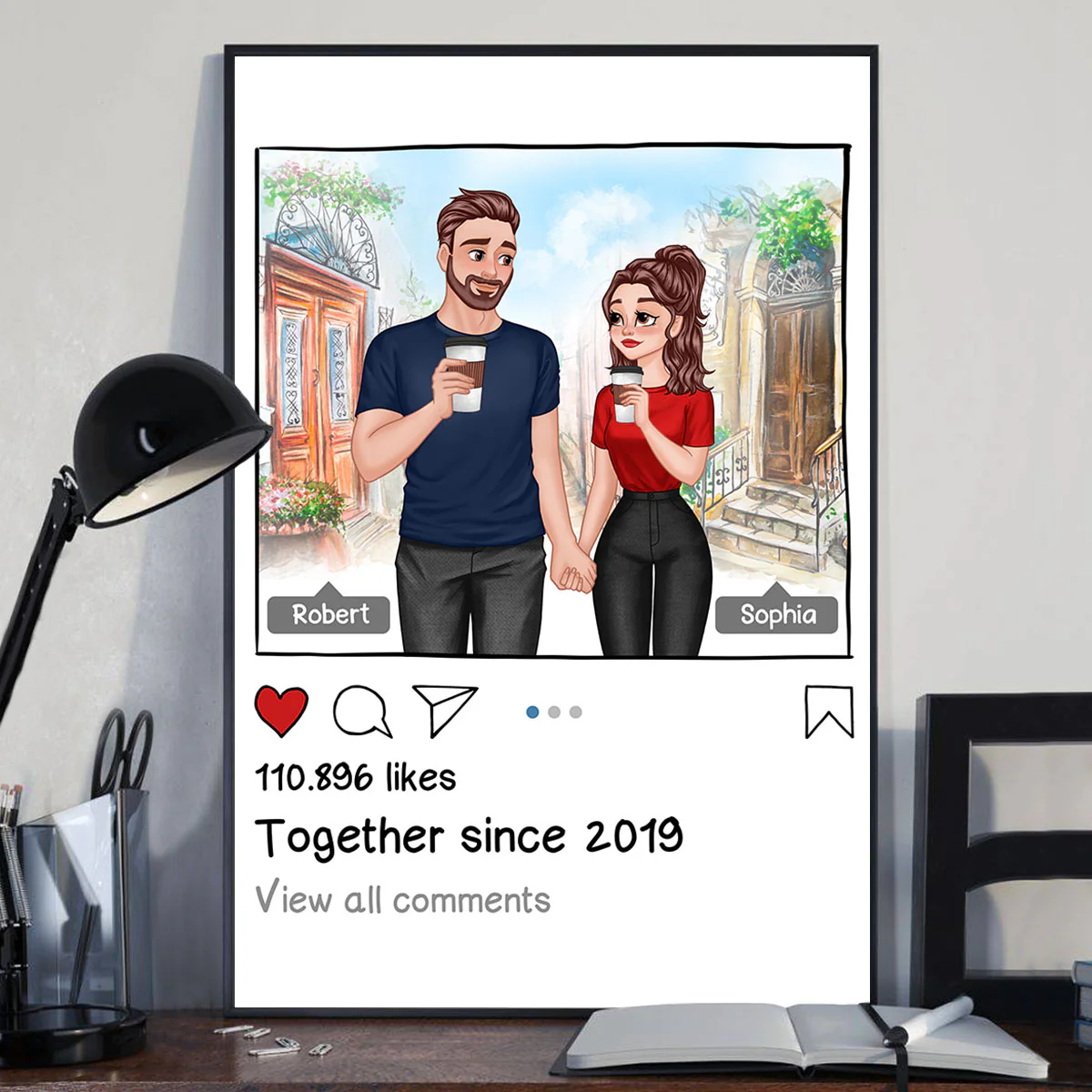 SNS Post Cartoon Couple Hand In Hand Personalized Vertical Poster - Image 2