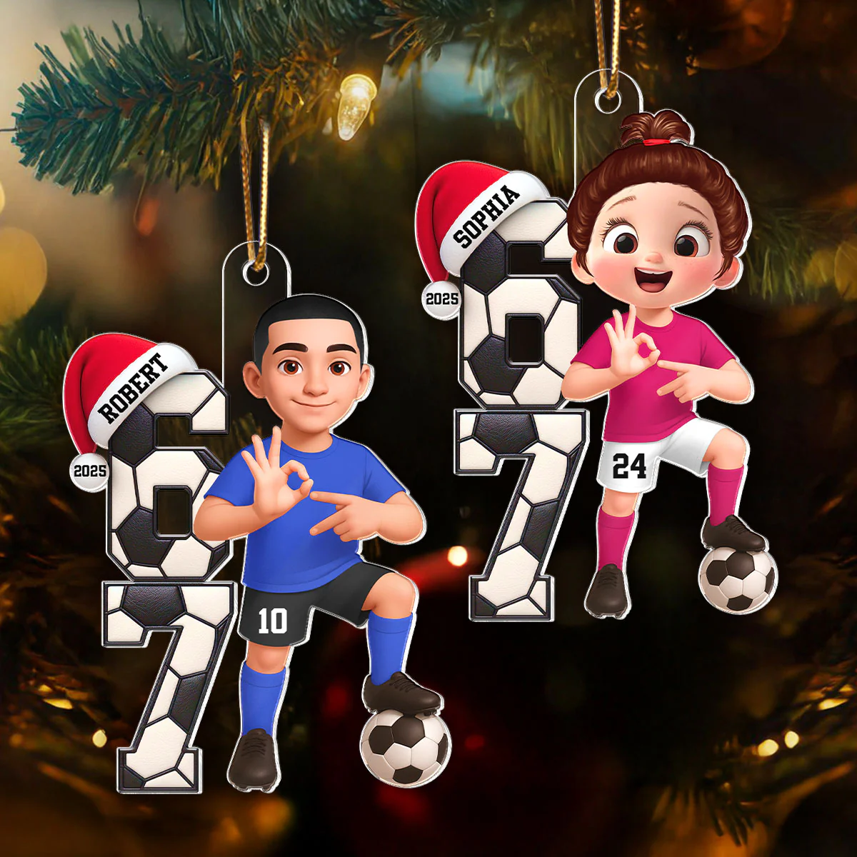Soccer Boy and Girl Custom Six Seven 67 - Personalized Acrylic Ornament - Teen Slang Funny Tree Decor, Funny Teen Grandkid Gift - Image 3