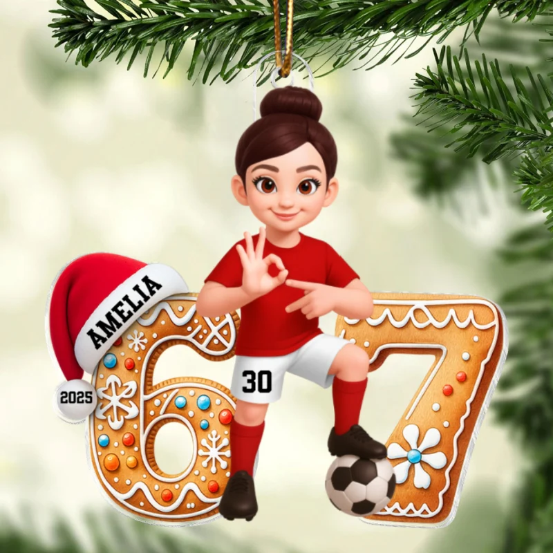 Soccer Boy Girl Christmas Pattern Custom Six Seven 67 - Personalized Acrylic Ornament - Teen Slang Funny Tree Decor, Funny Teen Grandkid Gift - Image 11