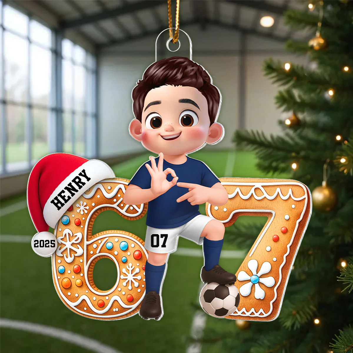 Soccer Boy Girl Christmas Pattern Custom Six Seven 67 - Personalized Acrylic Ornament - Teen Slang Funny Tree Decor, Funny Teen Grandkid Gift - Image 4