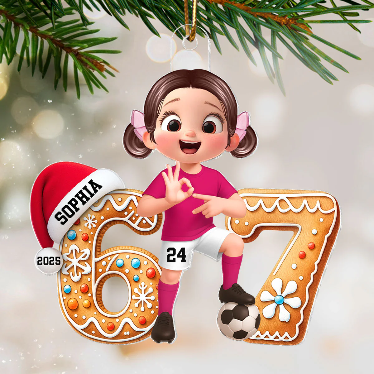 Soccer Boy Girl Christmas Pattern Custom Six Seven 67 - Personalized Acrylic Ornament - Teen Slang Funny Tree Decor, Funny Teen Grandkid Gift - Image 5