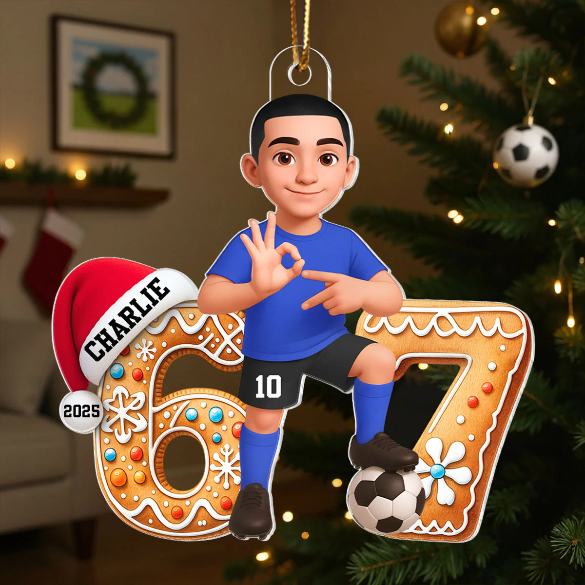 Soccer Boy Girl Christmas Pattern Custom Six Seven 67 - Personalized Acrylic Ornament - Teen Slang Funny Tree Decor, Funny Teen Grandkid Gift - Image 6