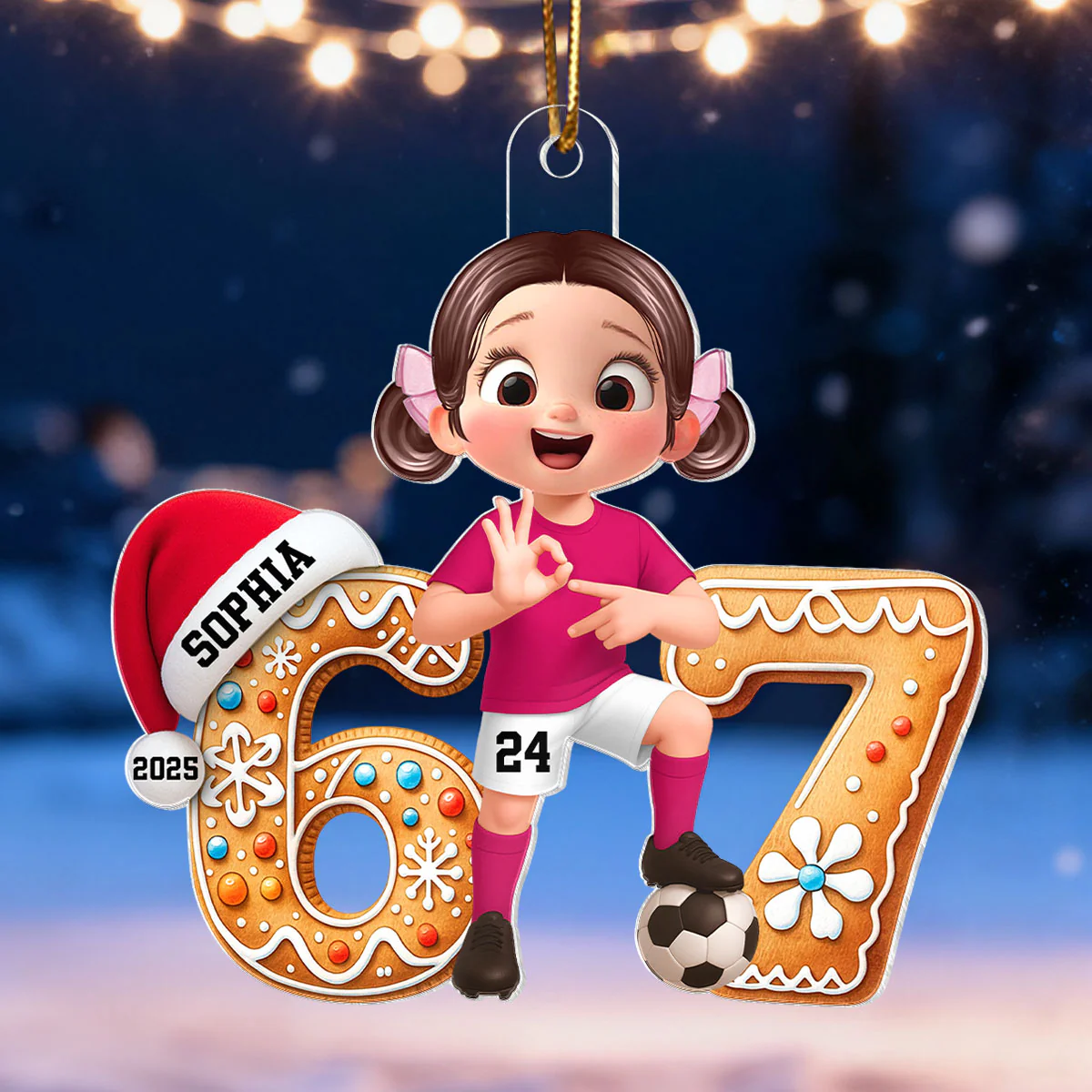 Soccer Boy Girl Christmas Pattern Custom Six Seven 67 - Personalized Acrylic Ornament - Teen Slang Funny Tree Decor, Funny Teen Grandkid Gift - Image 8