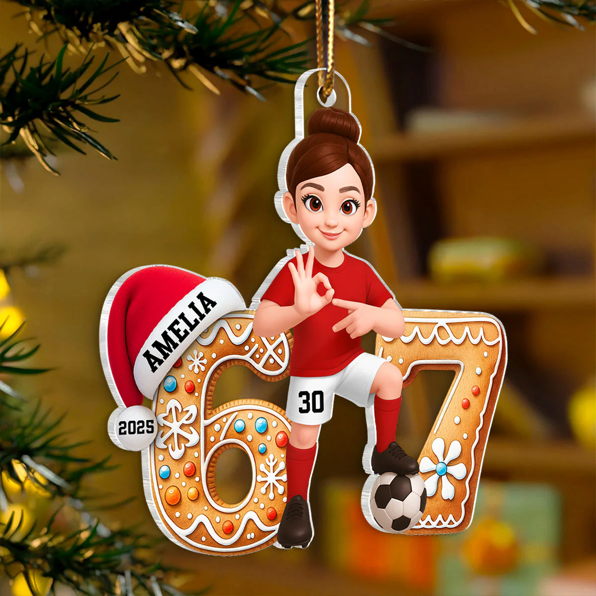 Soccer Boy Girl Christmas Pattern Custom Six Seven 67 - Personalized Acrylic Ornament - Teen Slang Funny Tree Decor, Funny Teen Grandkid Gift - Image 9