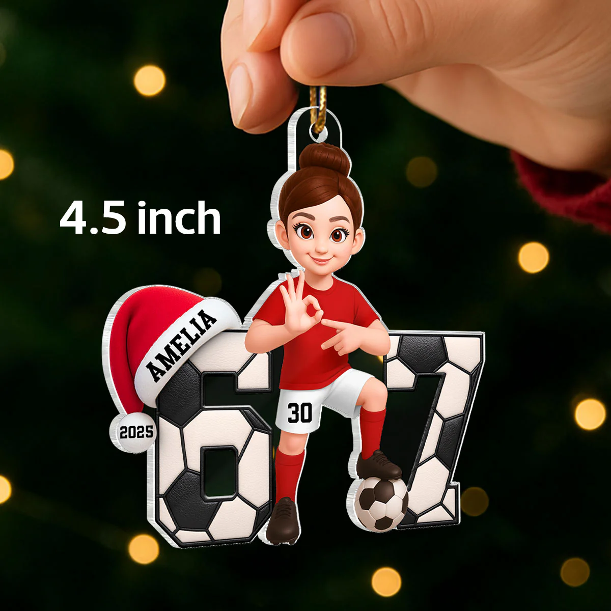 Soccer Boy Girl Custom Six Seven 67 - Personalized Acrylic Ornament - Teen Slang Funny Tree Decor, Funny Teen Grandkid Gift - Image 2