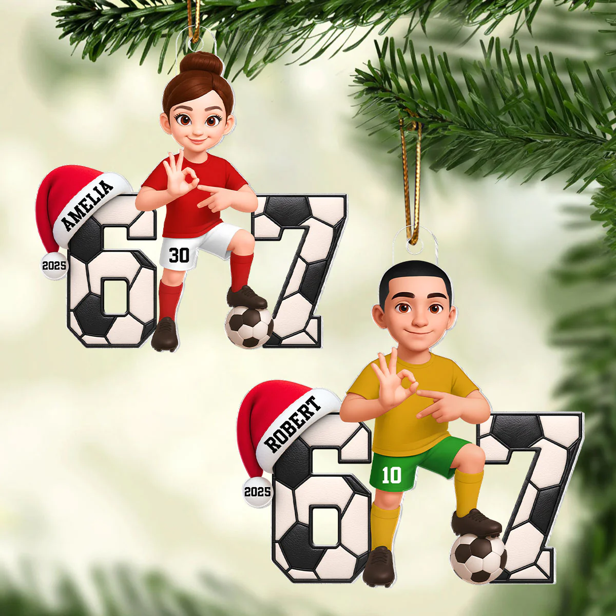 Soccer Boy Girl Custom Six Seven 67 - Personalized Acrylic Ornament - Teen Slang Funny Tree Decor, Funny Teen Grandkid Gift - Image 3