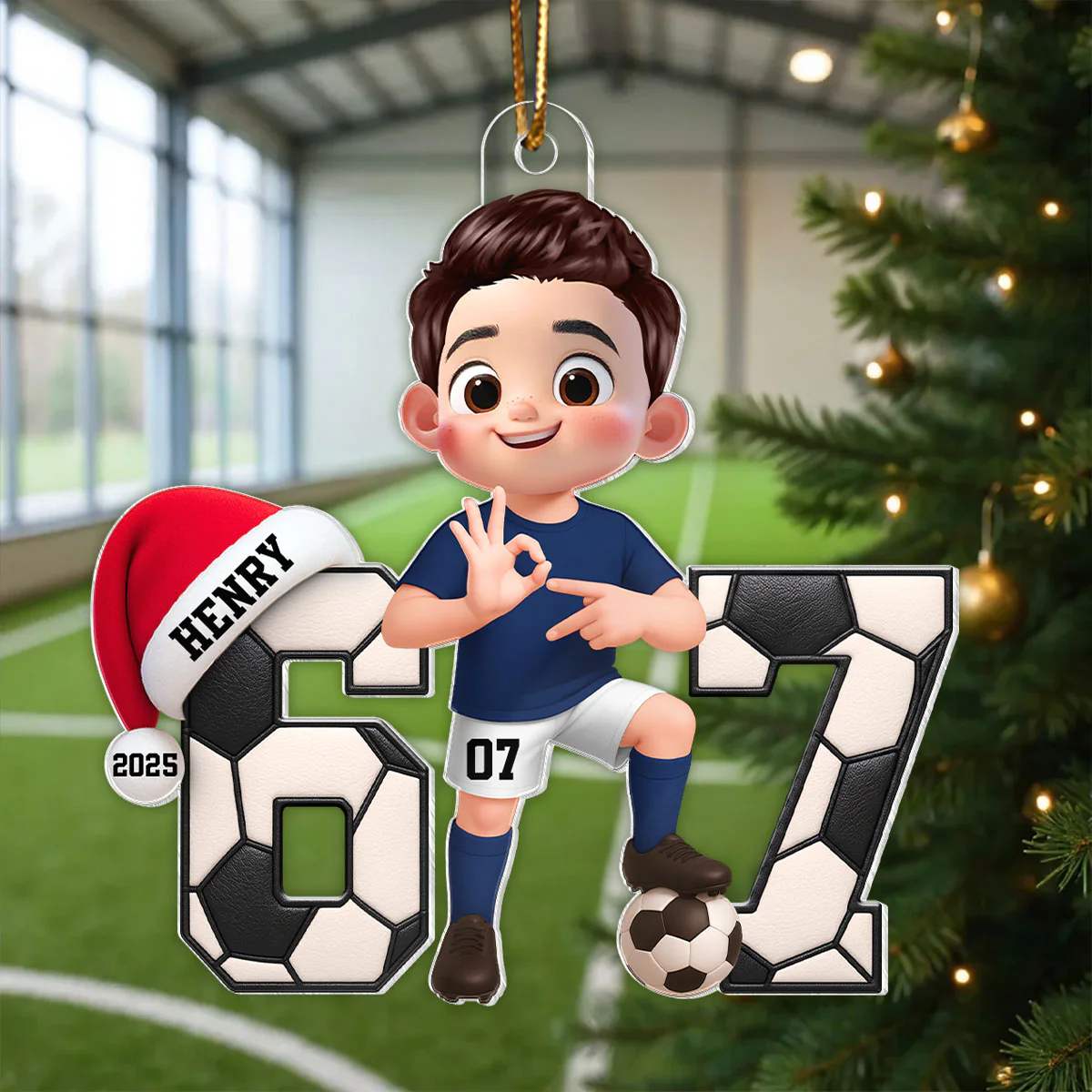 Soccer Boy Girl Custom Six Seven 67 - Personalized Acrylic Ornament - Teen Slang Funny Tree Decor, Funny Teen Grandkid Gift - Image 4