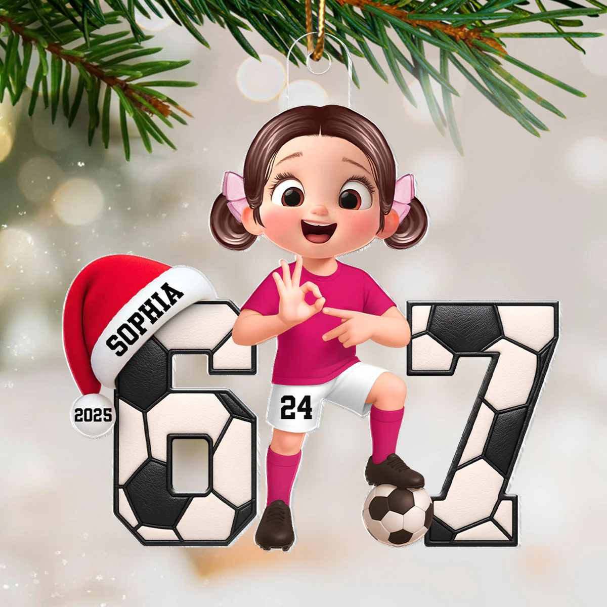 Soccer Boy Girl Custom Six Seven 67 - Personalized Acrylic Ornament - Teen Slang Funny Tree Decor, Funny Teen Grandkid Gift - Image 5