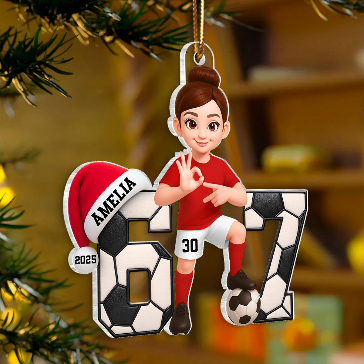 Soccer Boy Girl Custom Six Seven 67 - Personalized Acrylic Ornament - Teen Slang Funny Tree Decor, Funny Teen Grandkid Gift - Image 9