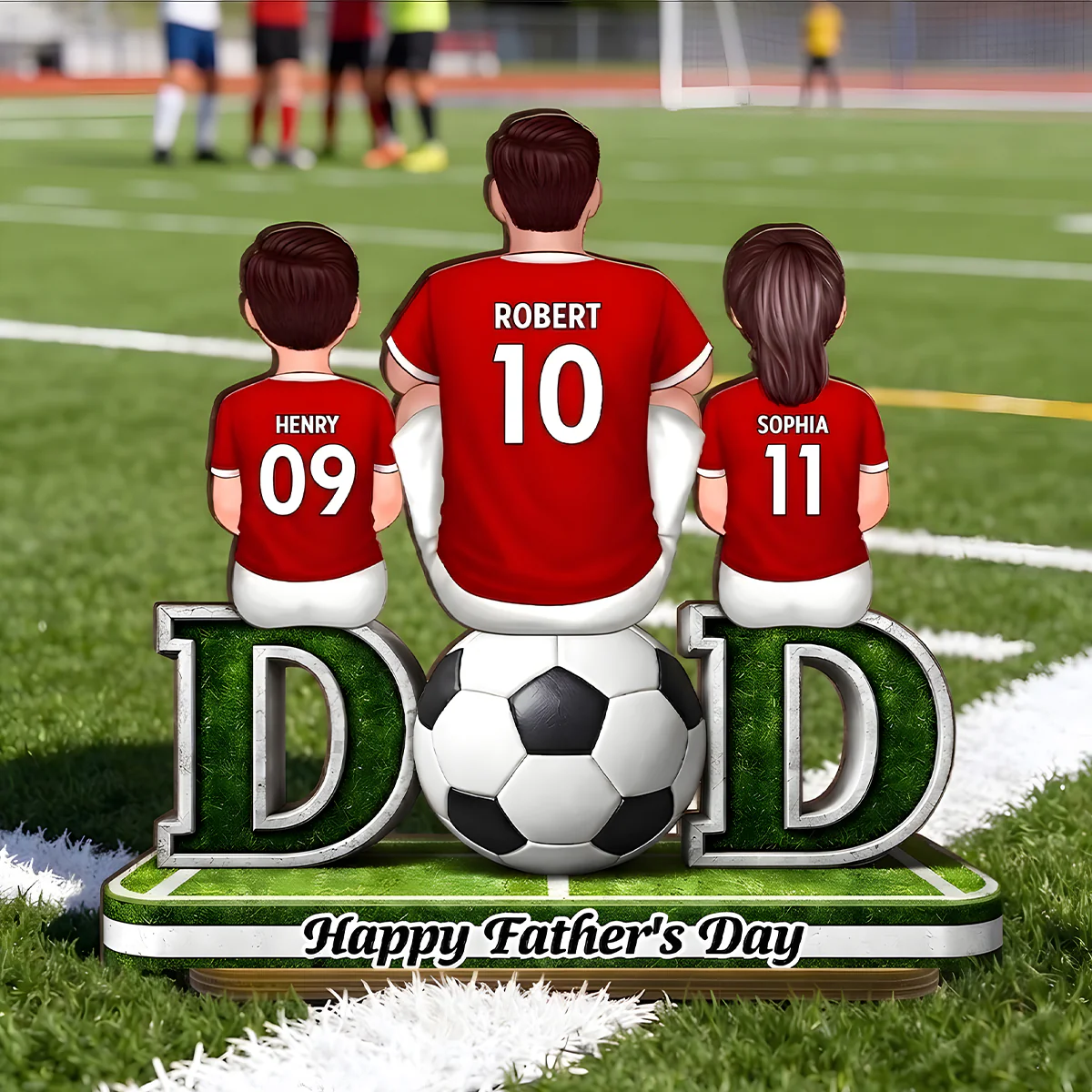 Soccer Dad And Kids Sitting Together - Personalized 2-Layered Wooden Plaque - Heartfelt Gift For Soccer Dad, Gift For Husband - Image 2
