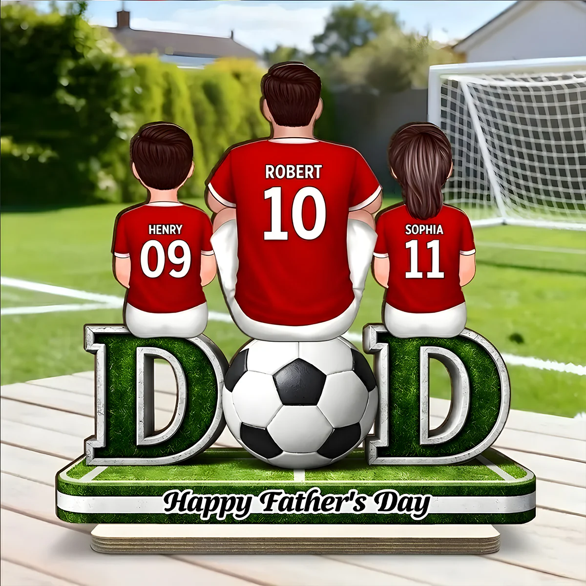 Soccer Dad And Kids Sitting Together - Personalized 2-Layered Wooden Plaque - Heartfelt Gift For Soccer Dad, Gift For Husband - Image 3