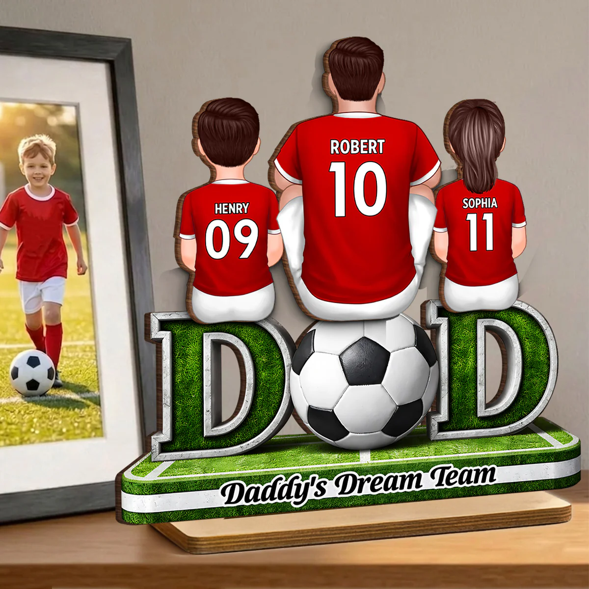 Soccer Dad And Kids Sitting Together - Personalized 2-Layered Wooden Plaque - Heartfelt Gift For Soccer Dad, Gift For Husband - Image 4