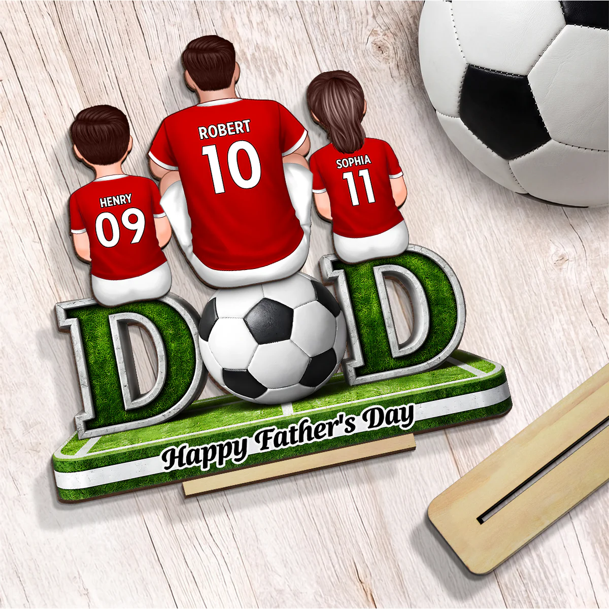 Soccer Dad And Kids Sitting Together - Personalized 2-Layered Wooden Plaque - Heartfelt Gift For Soccer Dad, Gift For Husband - Image 5