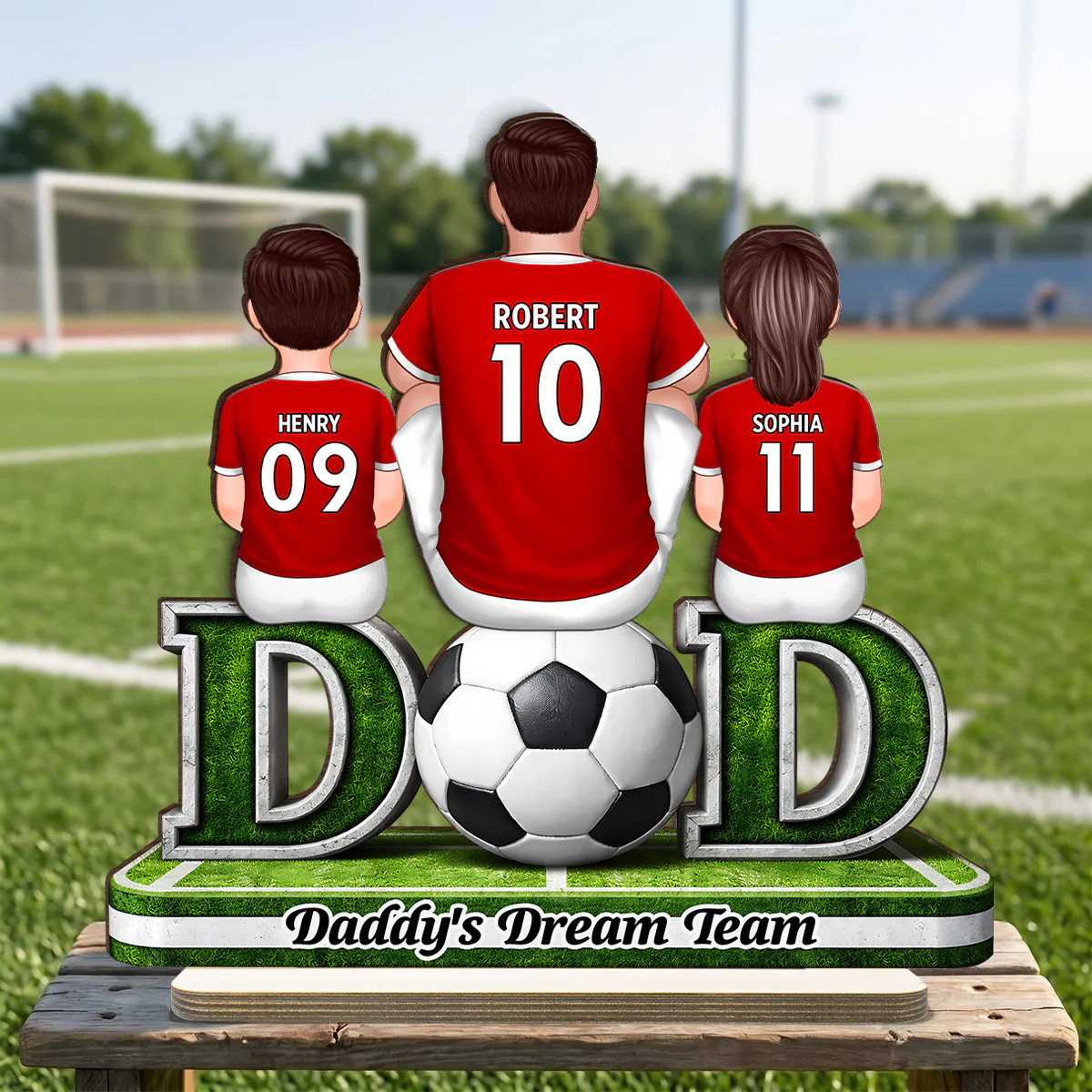 Soccer Dad And Kids Sitting Together - Personalized 2-Layered Wooden Plaque - Heartfelt Gift For Soccer Dad, Gift For Husband - Image 6