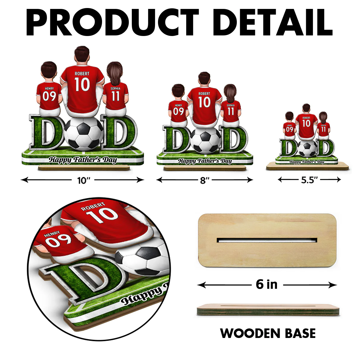 Soccer Dad And Kids Sitting Together - Personalized 2-Layered Wooden Plaque - Heartfelt Gift For Soccer Dad, Gift For Husband - Image 8