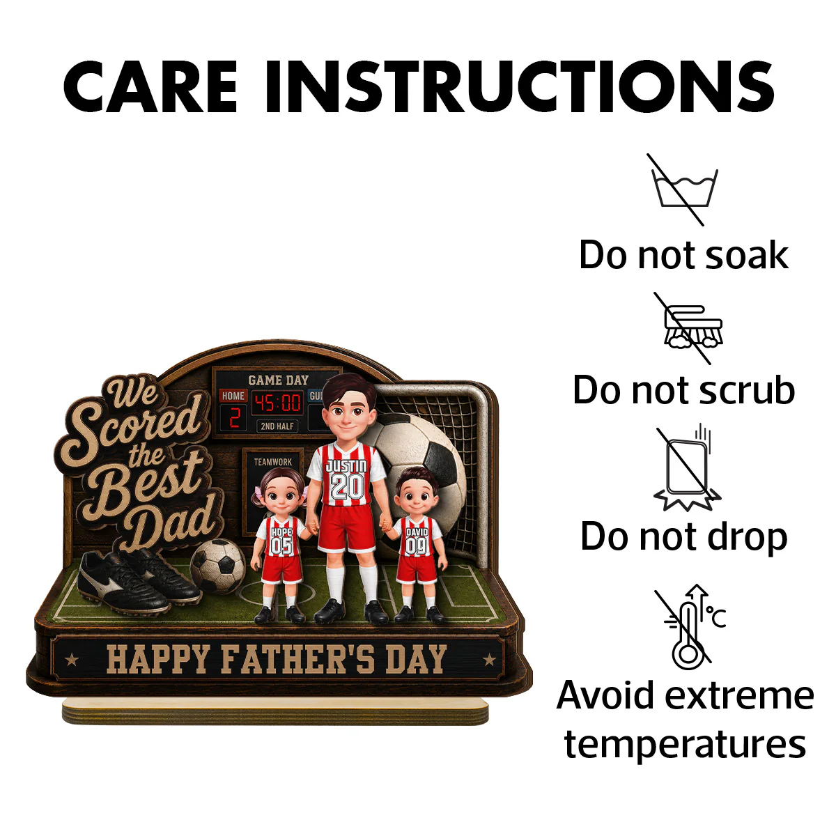 Soccer Dad & Kids On Court 2D Flat - Personalized 2-Layered Wooden Plaque -  Gift For Soccer Dad, UK Football Dad - Image 9