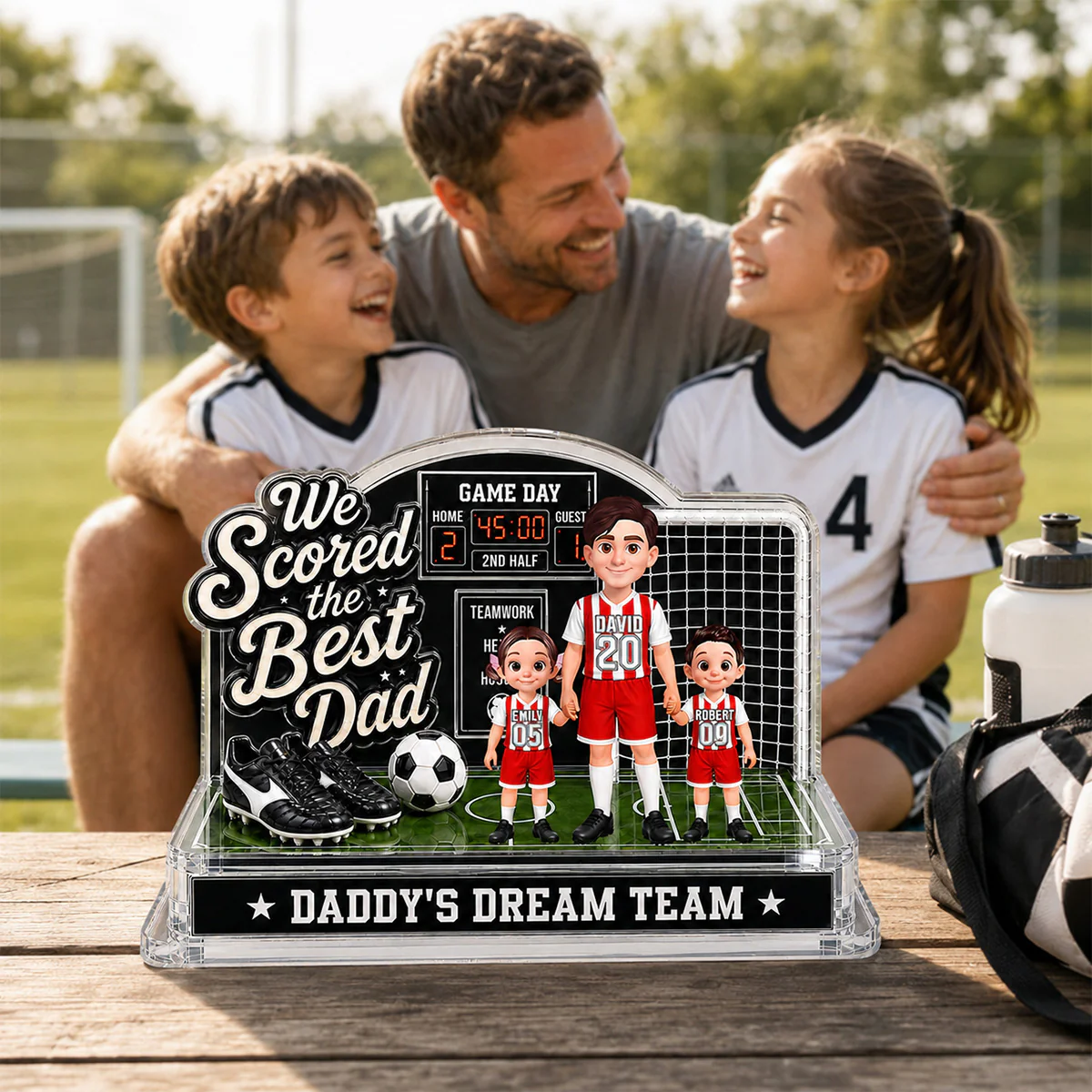 Soccer Dad & Kids On Court 2D Flat - Personalized Acrylic Block Plaque - Gift For Soccer Dad, UK Football Dad - Image 5