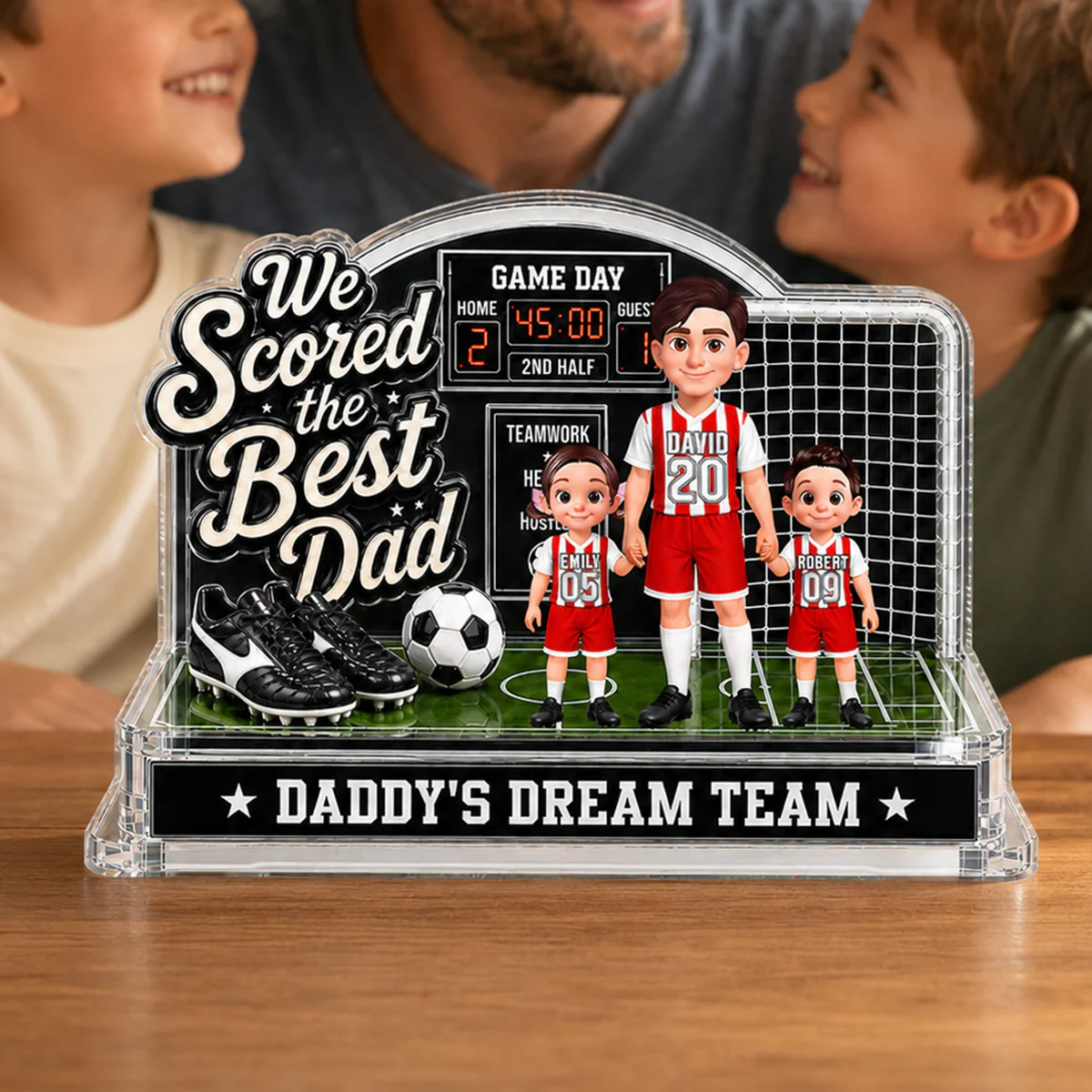 Soccer Dad & Kids On Court 2D Flat - Personalized Acrylic Block Plaque - Gift For Soccer Dad, UK Football Dad - Image 7