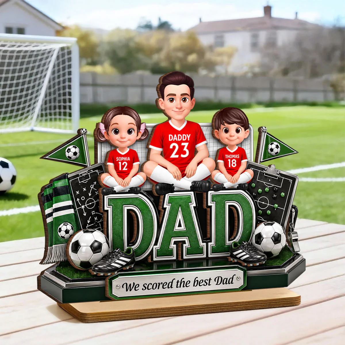 Soccer Dad Kids We Scored The Best Dad - Personalized 2-Layered Wooden Plaque - Heartfelt Gift For Soccer Dad, Gift For Husband - Image 2